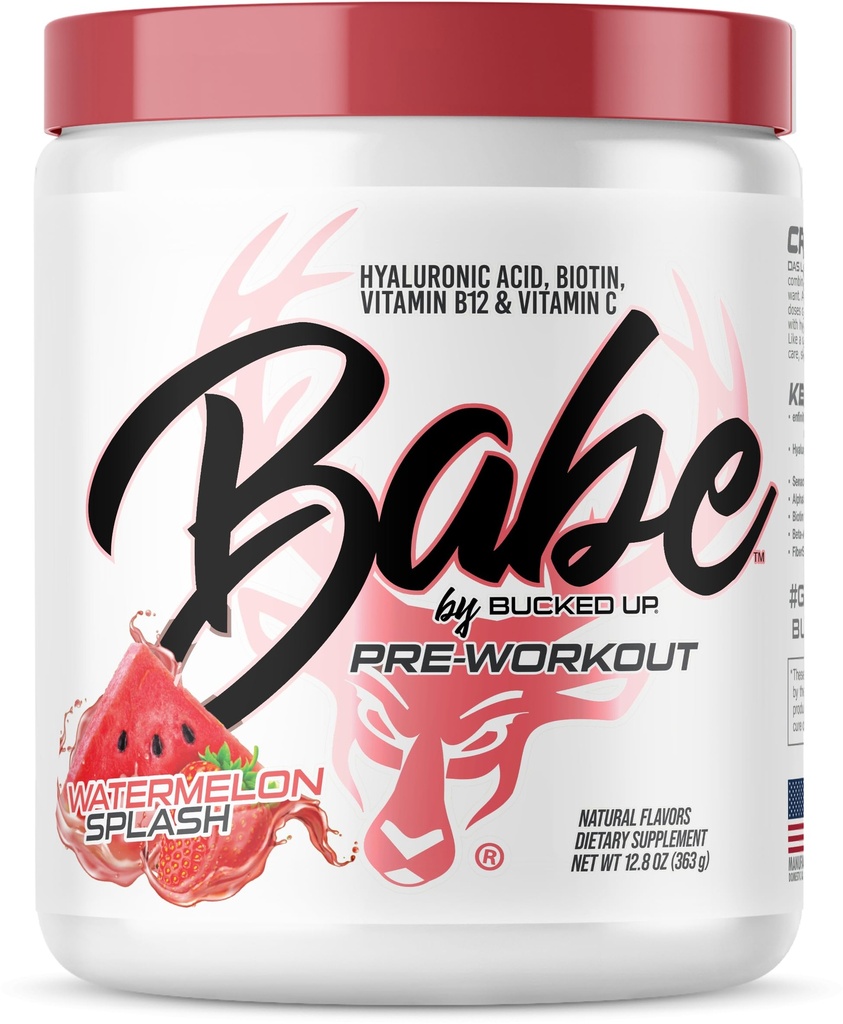 Babe Pre Workout powder for Women | Watermelon Splash | 6g Citrulline, 2g Beta-Alanine, 100mg Hyaluronic Acid, 5mg Biotin and 5 other registered trademarked ingredients | 30 servings | 12.8 OZ