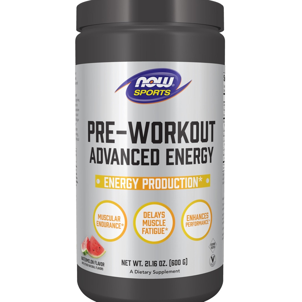 Now Sports, Pre-Workout Advanced Energy Powder – Energy, Endurance, Muscle Recovery, for Men & Women, with Beta-Alanine, Creatine, 200 mg Natural Caffeine, 33 Servings, Watermelon Flavor