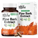 Wild & Organic Pine Bark Extract Capsules 300 mg - Antioxidant Support - 95% Proanthocyanidins - 60 Capsules - French Maritime Pine Bark Extract - 2-Month Supply - Pinus Maritima - Vegan, Non-GMO