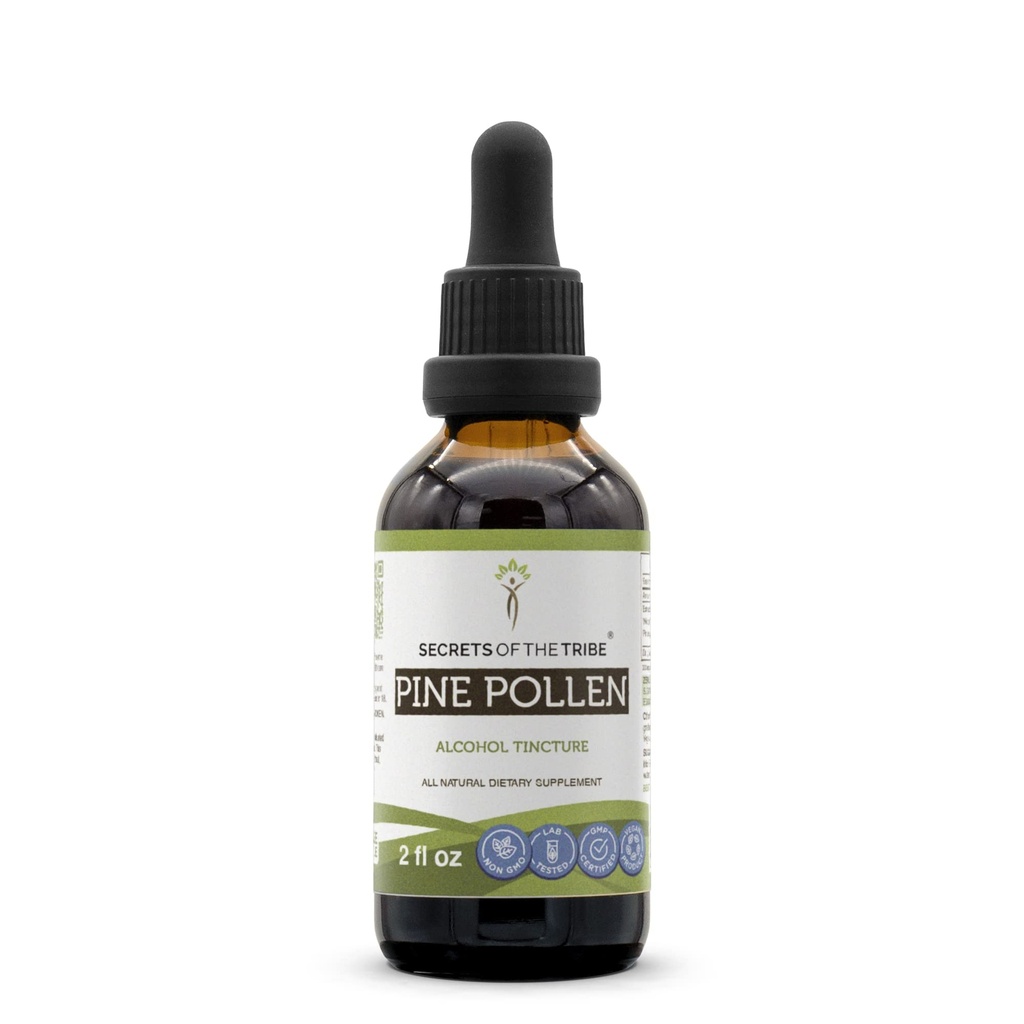 Secrets of the Tribe Pine Pollen Tincture Alcohol Extract, Wildcrafted Pine Pollen (Scots Pine, Pinus sylvestris) Dried Pollen (2 FL OZ)