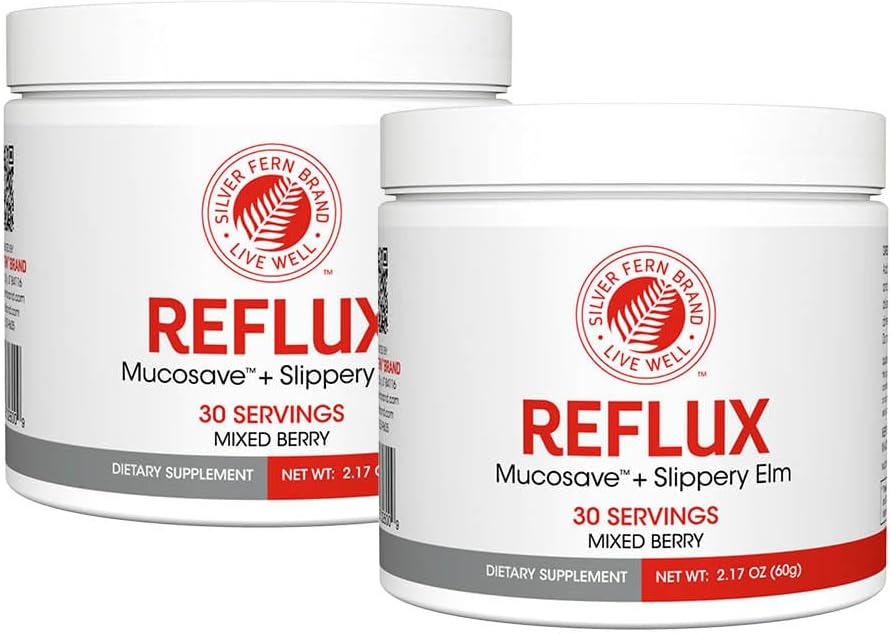 Reflujo - Suplemento Digestivo - Cada Tubo = 30 Scoops = 30 Servings - Apoyo Mucosal para Problemas Ácidos - con Mucosave FG y deslizante Elm Bark (2 Tubs)