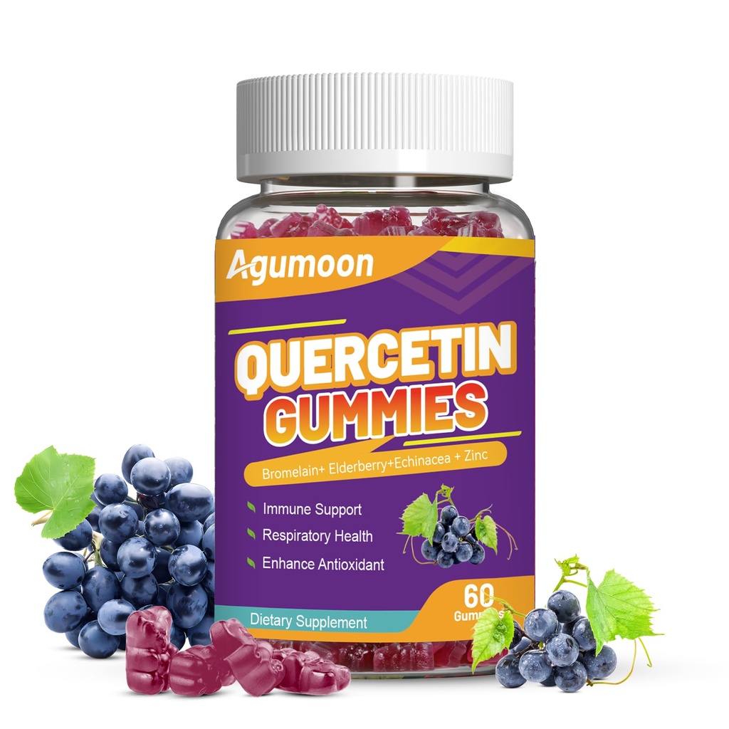 Quercetin Gummies, 1000mg Quercetin with Bromelain Zinc Elderberry, Immune & Antioxidant Support, Vegan Gummies for Adults & Kids, 60 Count