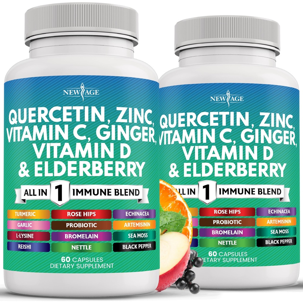 Quercetin Zinc Vitamin C Vitamin D Bromelain Elderberry - Nettle Supplement with Artemisinin, Sea Moss, Echinacea - 120 Count