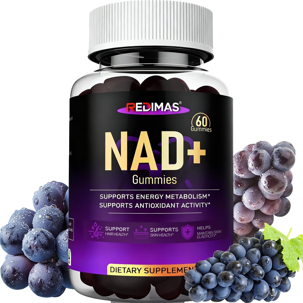 NAD Gummies with Resveratrol, Multivitamin Blend, Quercetin, Collagen and Zinc, Chewable NAD Gummy for Women, Natural Grape Flavor, Convenient Daily Chew, 60 Count