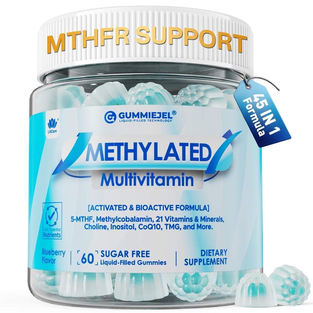 Methylated Multivitamin for Men & Women Gummies + Greens & Mushroom Blend, Methylfolate & B12, TMG, Choline, Daily Vitamin A, C, D3K2, E, B Complex, Coq10, ALA for Overall Wellness, Sugar Free, 60 Cts