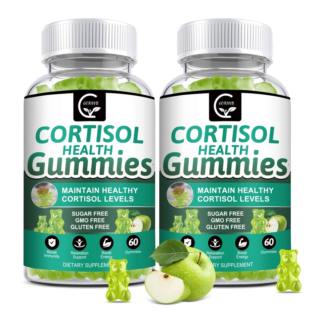 GORNVB Cortisol Gummies, Cortisol Supplement for Women with Magnesium, Ashwagandha, Rhodiola, Phosphatidylserine, L-Theanine, Black Pepper, Vitamin C & B6 - Relaxation, Focus, Sleep Support - 2 Pack