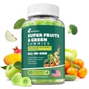 61-in-1 Supergreens Daily Gummies for Women and Men, Multivitamin Superfood Gummy with Probiotics for Metabolic, Energy, and Digestive Health, Sugar Free, Green Apple Flavor, 60 Count