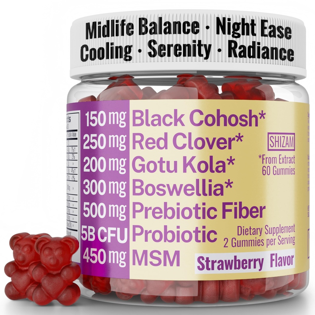 Boswellia Serrata Black Cohosh Gotu Kola Red Clover Extract Complex Gummies w. Probiotic Fiber (Chicory Root Inulin) MSM Methylsulfonylmethane, Supplement Alt for Organic Powder Capsules Tincture