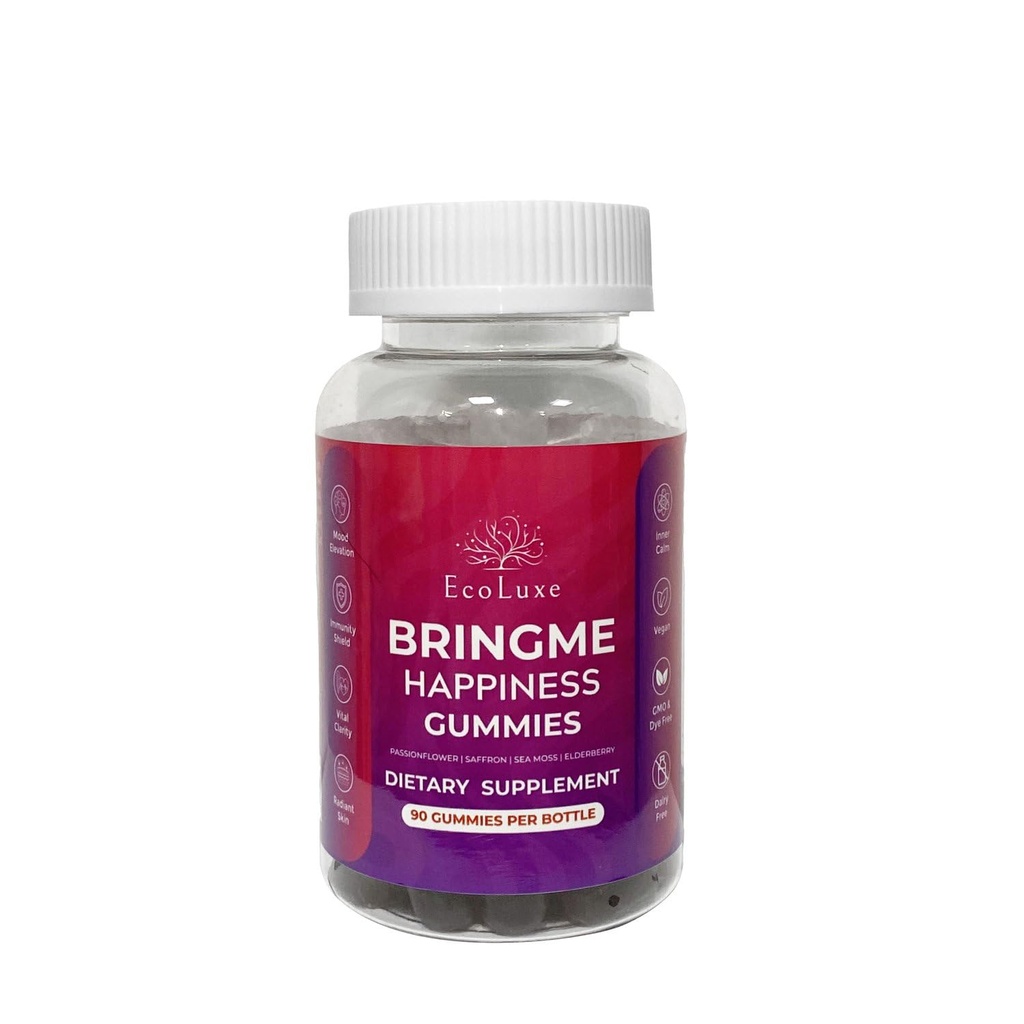 BRINGME Happiness: Blueberry, Sea Moss, Saffron, Passionflower & Elderberry Gummies – Mood, Skin, Gut & Immune Support. Low Sugar, Vegan, Natural Blueberry-Acai Flavor (90 Count)