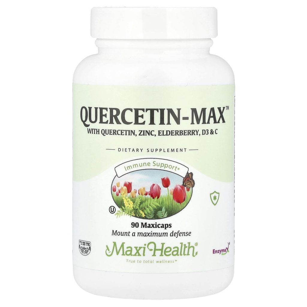 Maxi Health Quercetin 500mg Capsules – Zinc Supplements for Women and Men – Non-GMO, Kosher, and Gluten-Free Quercetin Supplements with Elderberry Vitamin C and Zinc (90 Veg Capsules)