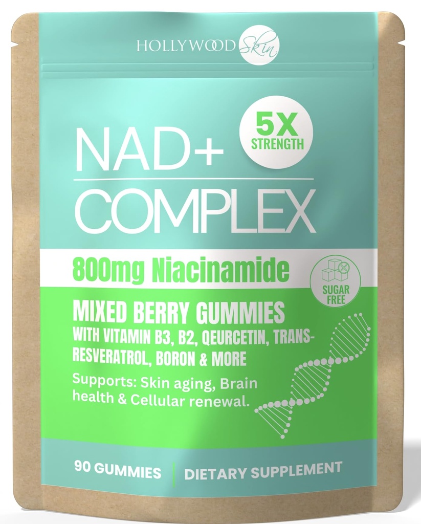 NAD+ Gummies 800mg Niacinamide | Flush-Free B3, B12, Quercetin, L-Tryptophan & Resveratrol | Sugar-Free, Vegan NAD Supplement for Energy, Focus, Aging & Cellular Repair. 90 Gummies