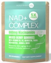 NAD+ Gummies 800mg Niacinamide | Flush-Free B3, B12, Quercetin, L-Tryptophan & Resveratrol | Sugar-Free, Vegan NAD Supplement for Energy, Focus, Aging & Cellular Repair. 90 Gummies