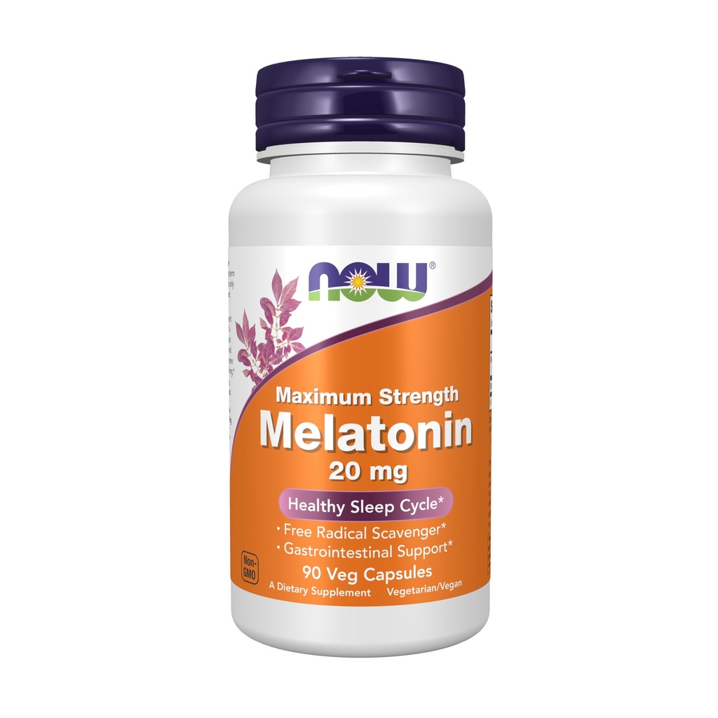 NOW Foods Supplements, Maximum Strength Melatonin 20 mg, Healthy Sleep Cycle*, Free Radical Scavenger*, Gastrointestinal Support*, 90 Veg Capsules