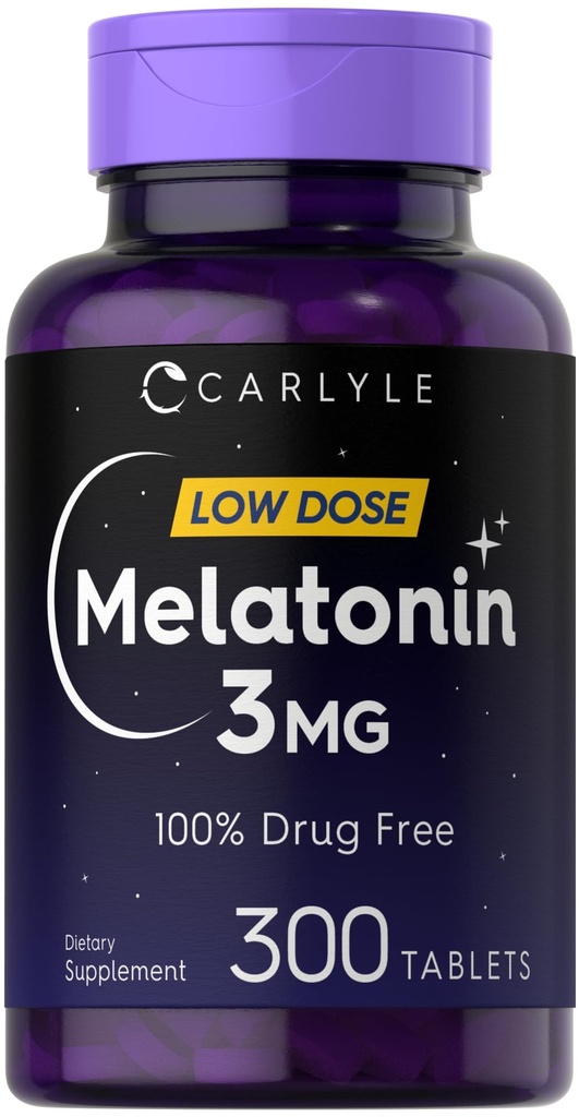 Carlyle Melatonin 3mg Tablets | 300 Count | Low Dose and Drug Free | Vegetarian, Non-GMO, Gluten Free Supplement