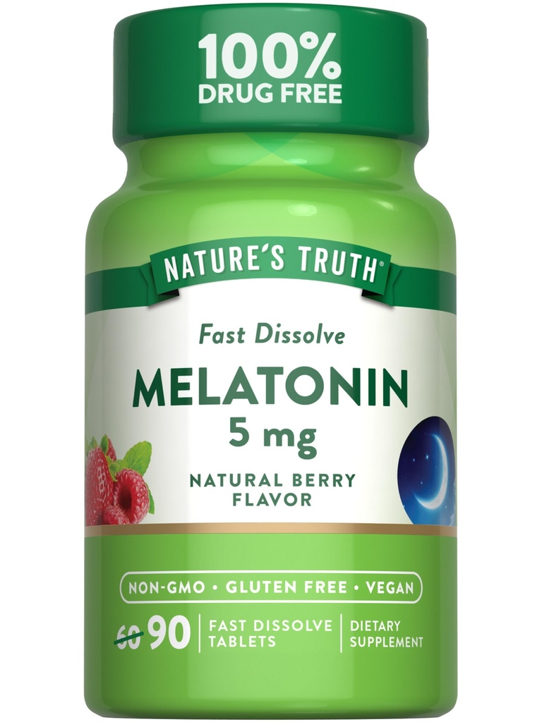 Nature's Truth Melatonin 5 mg Fast Dissolve Tablets | 90 Count | Natural Berry Flavor | Vegan, Non-GMO & Gluten Free Supplement