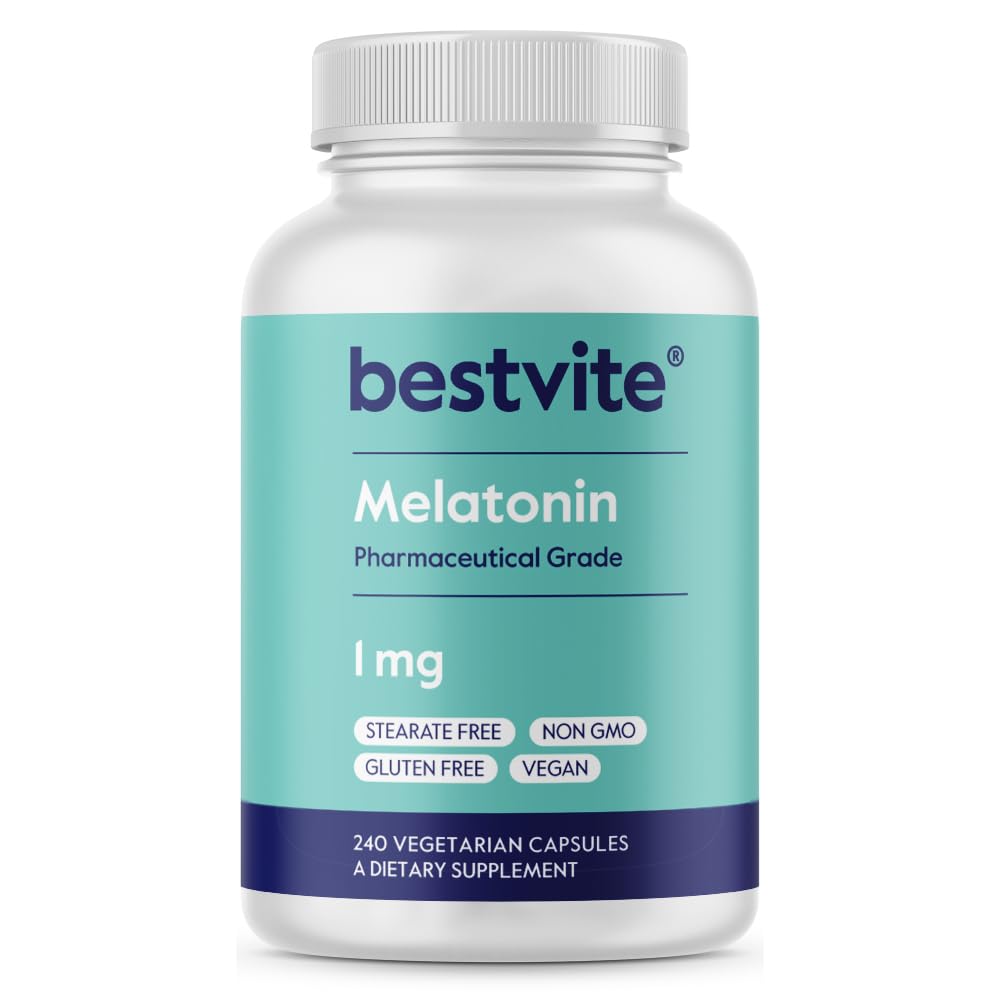 BESTVITE Melatonin 1 mg (240 Vegetarian Capsules) - No Stearates - Vegan - Non GMO - Gluten Free