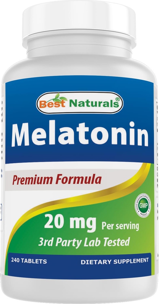 Best Naturals Melatonin 20mg 240 Tablets - Drug-Free Nighttime Sleep Aid - Non-GMO & Gluten Free