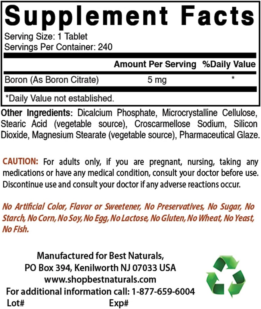 Borón 5 mg " Citrato de zinc 30 mg