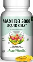 Maxi Health D3 5000 Líquidos - Vitamina Natural D3 - Suplemento Nutricional - 180 cápsulas - Kosher