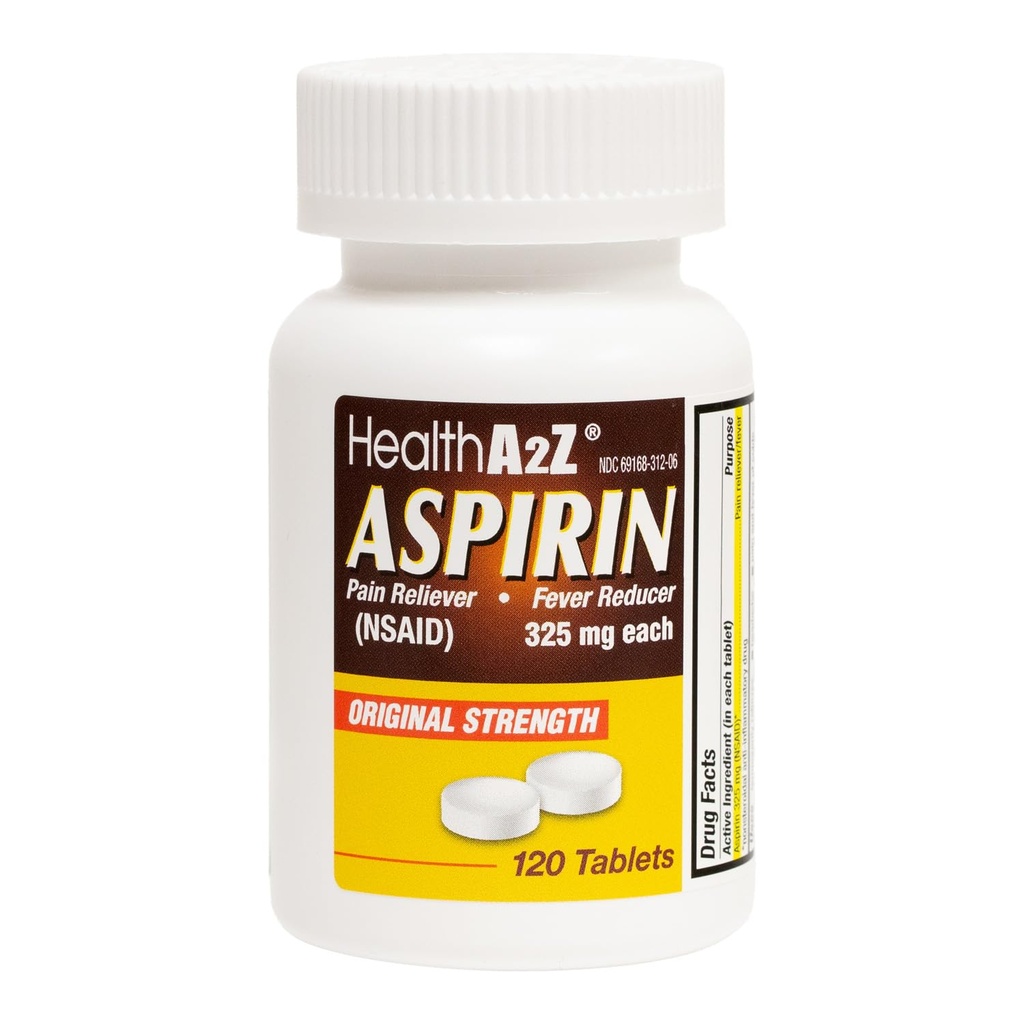 HealthA2Z® Aspirin 325mg | Uncoated Tablets |Original Strength | Pain Reliver |Fever Reducer | Compare to Bayer® Active Ingredients… (120 Counts)