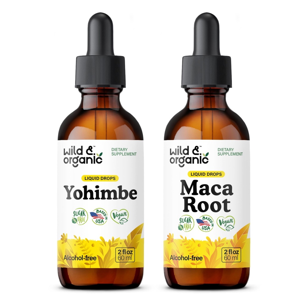 Wild & Organic Yohimbe Tincture 2 fl oz & Maca Root Tincture 2 fl oz