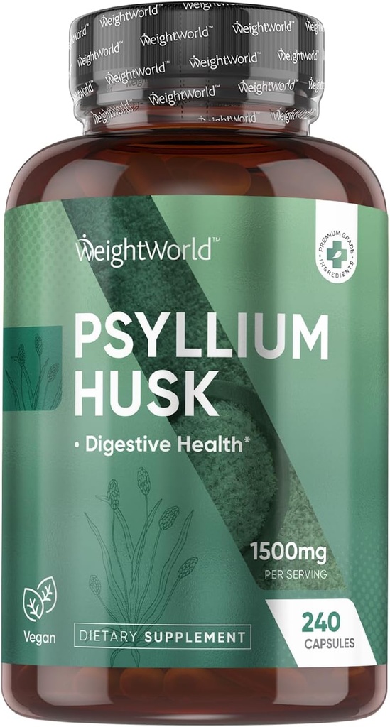 WeightWorld Psyllium Husk Capsules 1500mg Por Serving, 240 Vegan Capsules - 4 Months Supply - for Digestive Health - Daily Psyllium Husk Fiber Supplement - Non-GMO, GMP-Approved, &amp; Allergen-Free