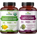 Zazzee Artichoke Leaf & Dandelion Root Bundle | 20:1 Artichoke Leaf Extract Plus 10:1 Organic Dandelion Root | Liver Cleanse Detox Bundle | Non-GMO Vegan & ISO Lab Tested