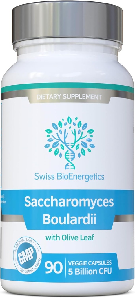 Saccharomyces Boulardii 5 billón CFU 90 cápsulas - No se requiere refrigeración - Alta resistencia levadura no colonial con hoja de oliva sinérgica, biotina y vitamina D3