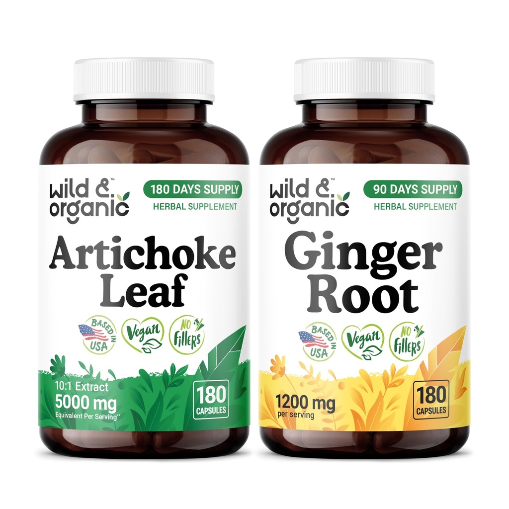Wild & Organic Artichoke Leaf 180 Capsules & Ginger Root 180 Capsules