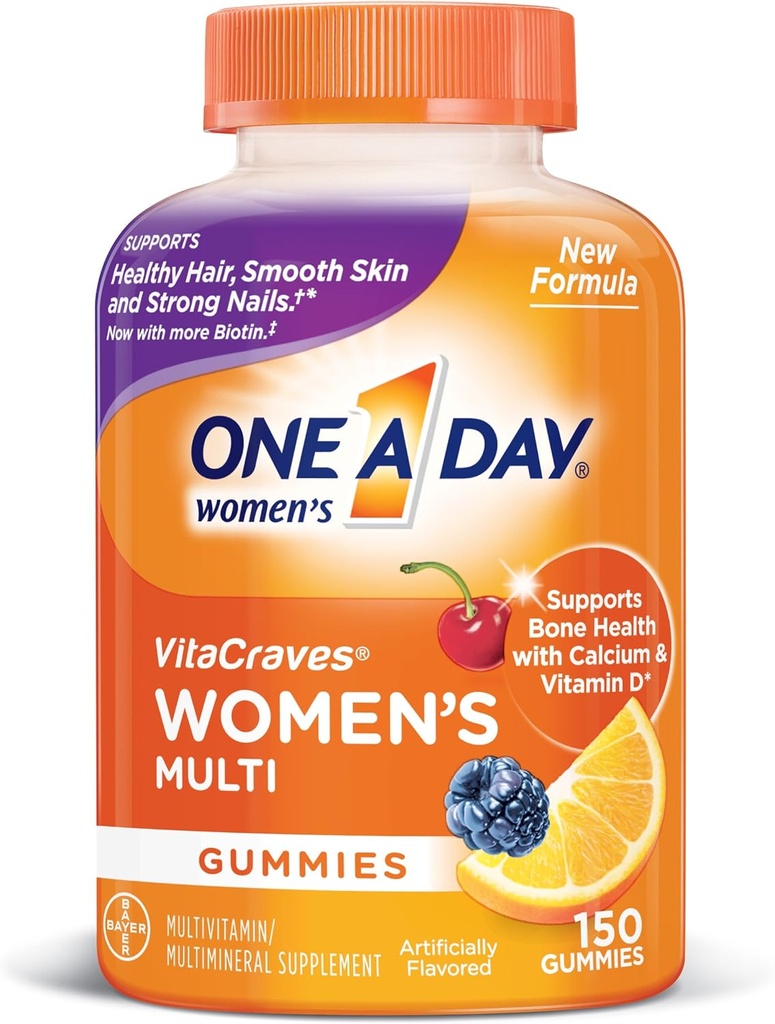 Un día Multivitamina femenina, Suplemento con vitaminas A, C, E, B1, B2, B6, B12, Biotina, Calcio y Vitamina D, 150 cuentan