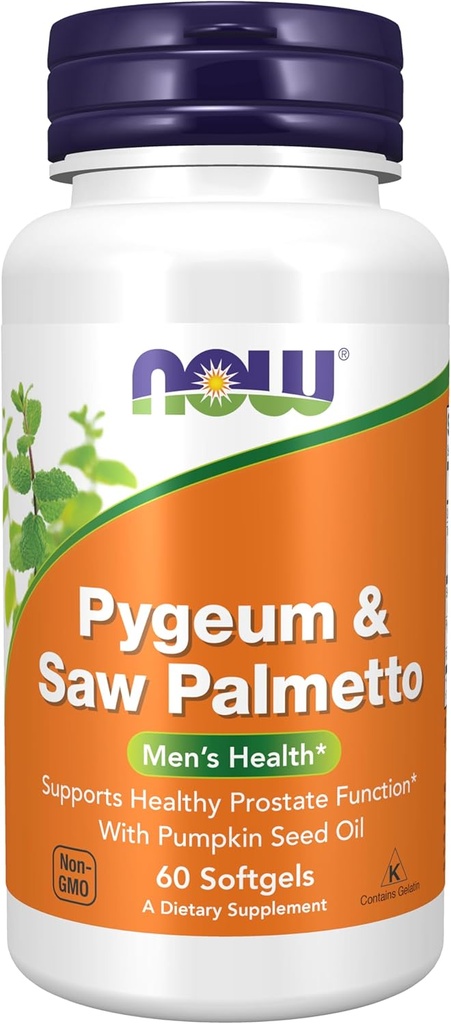 AHORA Suplementos de alimentos, Pygeum & Saw Palmetto con aceite de semilla de calabaza, salud masculina*, 60 Softgels