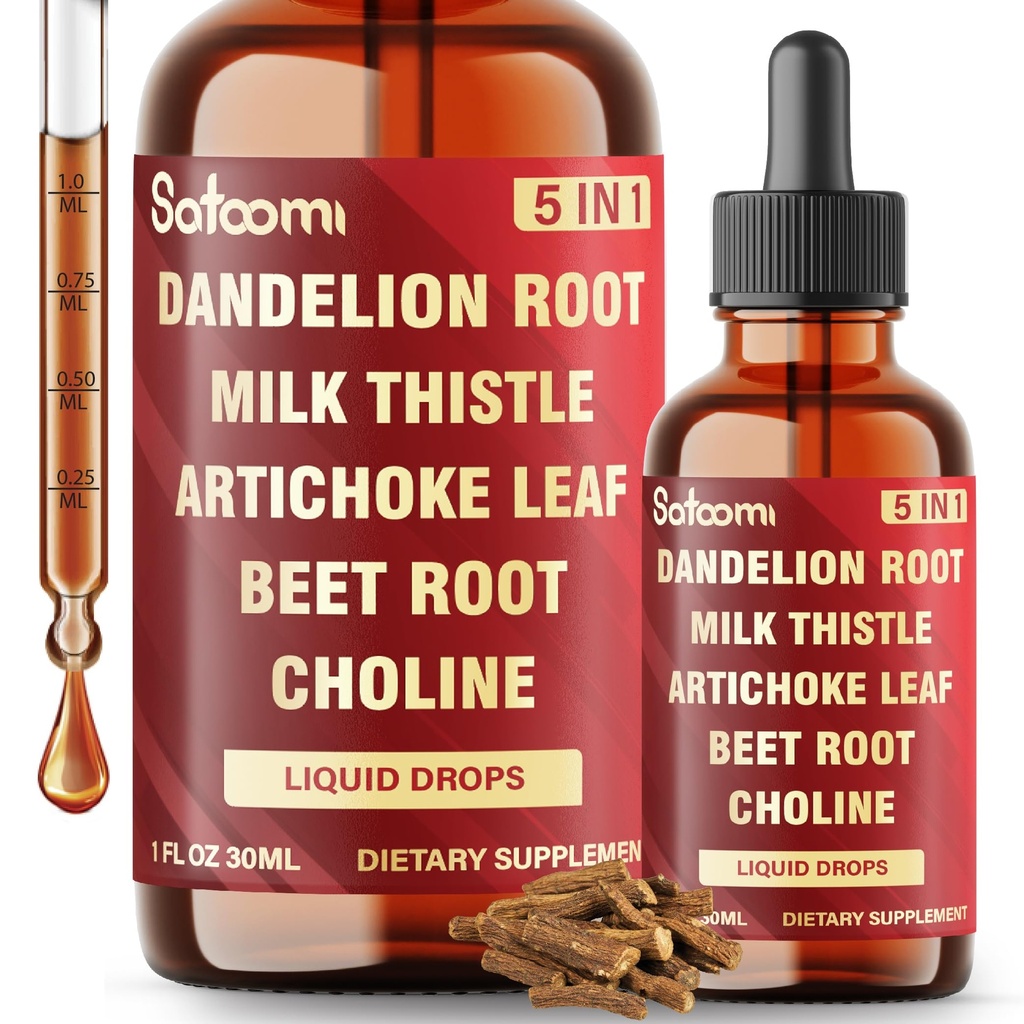Satoomi 5in1 Dandelion Root Extract with Milk Thistle, Artichoke, Beet Root, and Choline - 1 FL Oz - 60 Day Supply