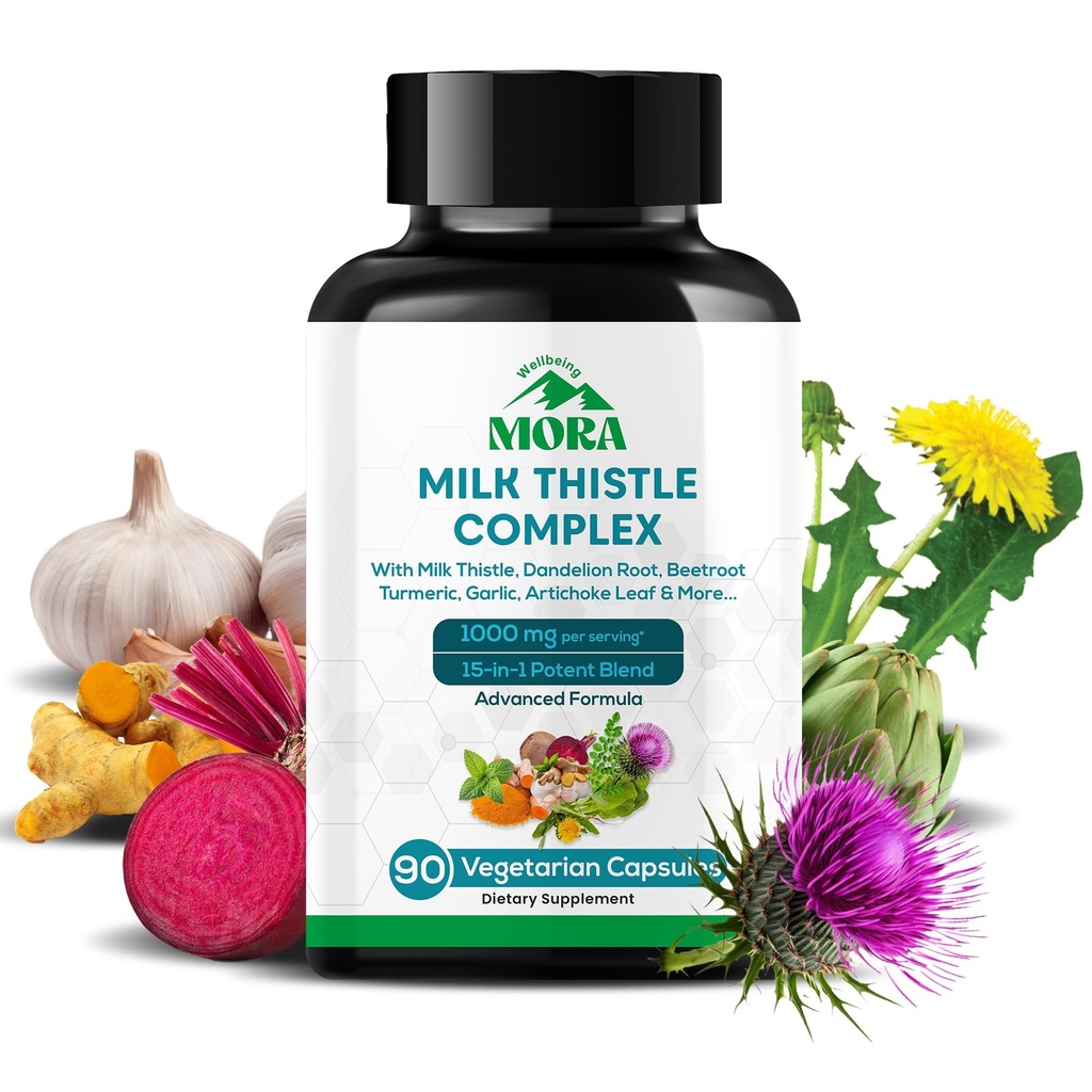 Milk Thistle Complex 1000mg | 15-in-1 Liver Support Supplement | 80% Silymarin with Dandelion Root, Turmeric & Artichoke Extract | Liver Health, Detox & Digestion Support | 90 Vegan Capsules