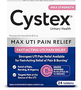 Cystex Maximum-Strength UTI Pain Relief Tablets - 99.5 mg Phenazopyridine HCl for Fast Relief of Burning & Bladder Discomfort - 24-Count
