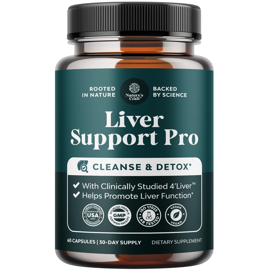 Pro Liver Support Supplement - 2X More Effective than Milk Thistle - Advanced Liver Health Supplement With Clinically Tested 4’Liver Cleanse Detox & Repair Support - 60 Count (Pack of 1)