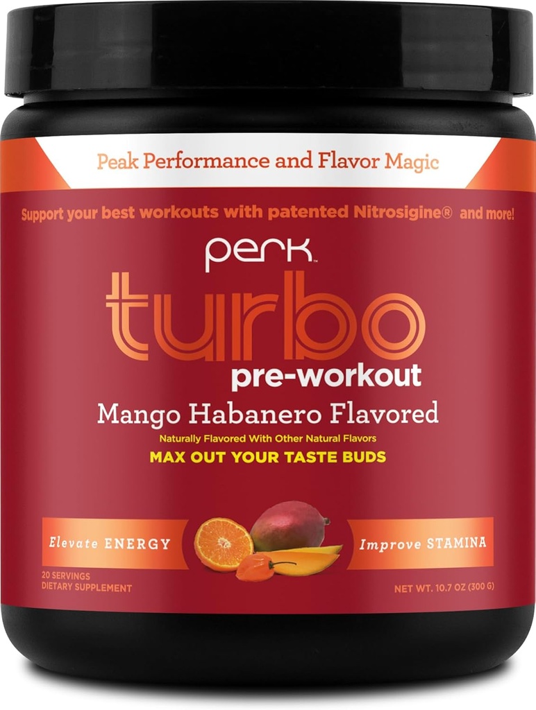 Perk Turbo Pre-Workout Powder (Mango Habanero Flavored) 20 Servimientos - Sin gluten