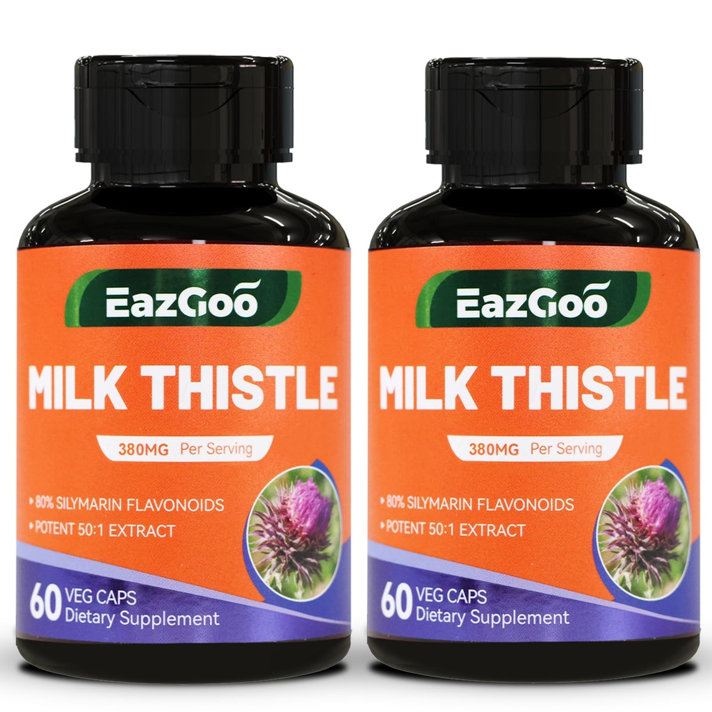 Milk Thistle Supplement,120 Capsules - 380mg of Extract & 80% Silymarin Standardized, Liver Support Supplement, Vegan, Non-GMO