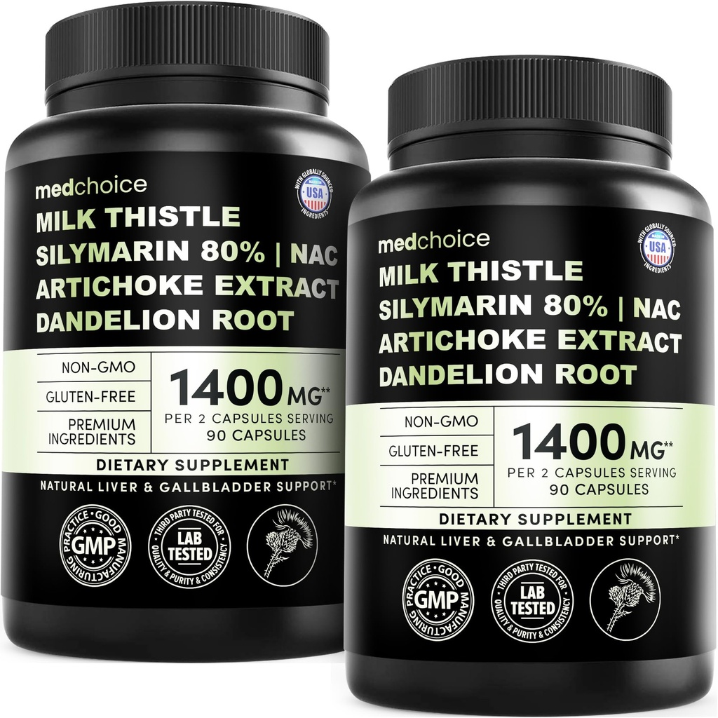 Milk Thistle Supplement w/ NAC, Artichoke & Dandelion – Liver Support Supplement & Gallbladder Supplements in One – Liver Detox – Milk Thistle & Liver Care Supplements – 90 Vegan Capsules, (Pack of 2)