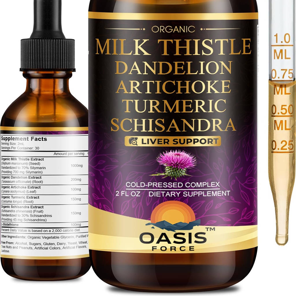 2 Pack Milk Thistle Drops for Liver Cleanse Detox & Repair, Milk Thistle Extract Liquid Supplement with Dandelion & Artichoke for Liver Support, Vegan, Organic, Alcohol-Free, 4 FL OZ
