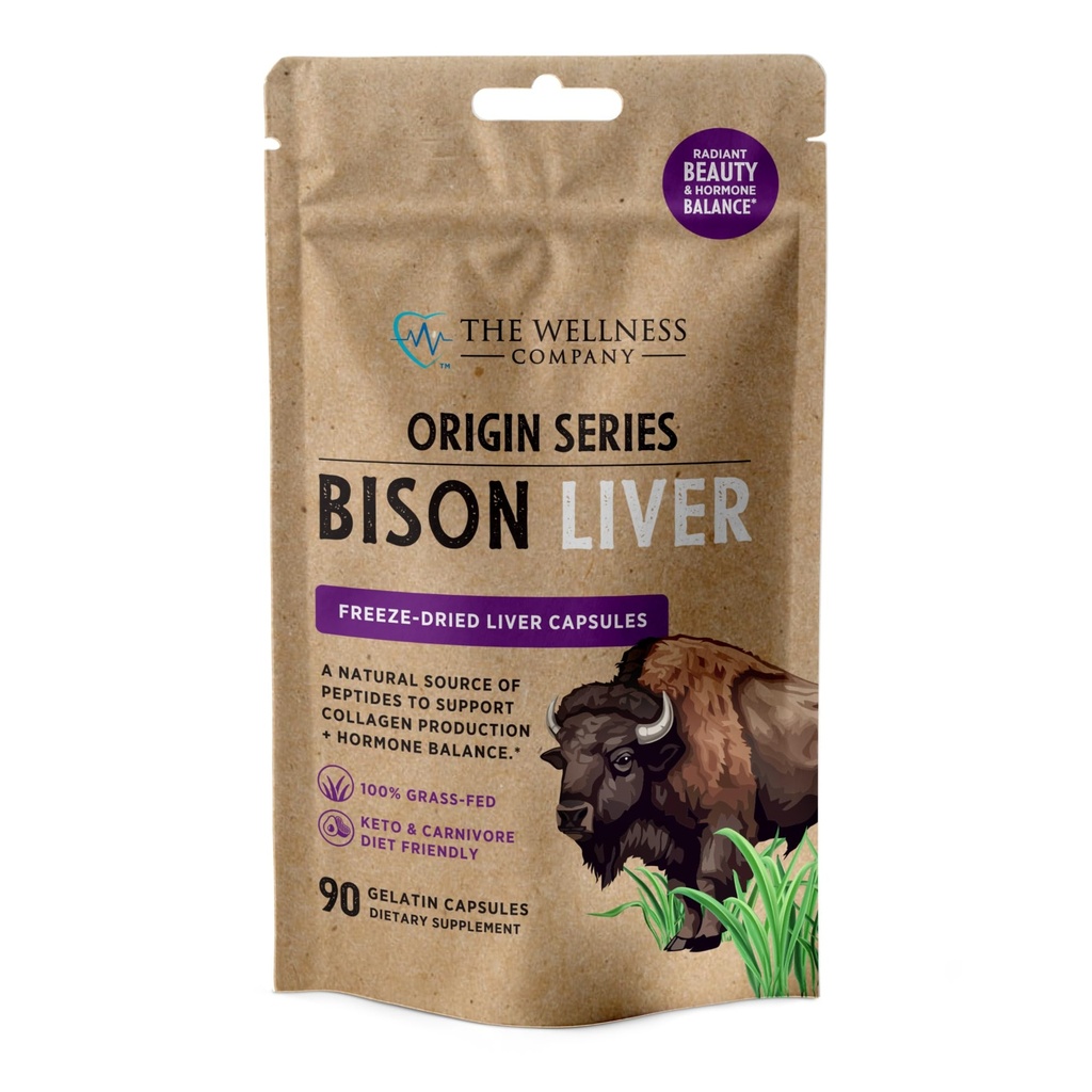 Bison Liver – Natural Beauty, Hormone Balance, Vitality - Grass-Fed & Finished Organ Capsules for Collagen & Skin Health | 90ct (1 Month Supply)