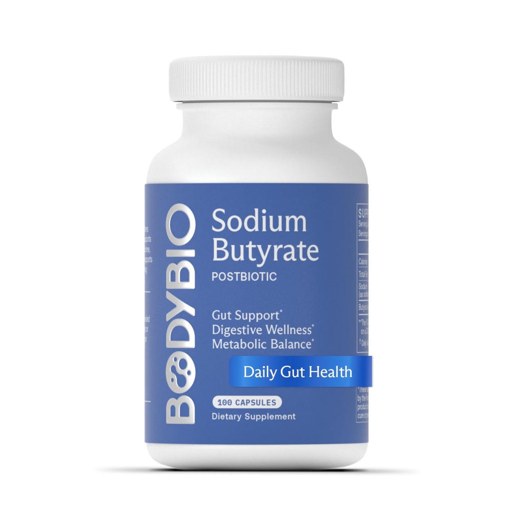 BodyBio Butyrate - Postbiotic for Gut Health, Digestive Support, Bloat, Gas & Constipation Relief, Leaky Gut Repair - Sodium + Butyric Acid Supplement for GI Wellness