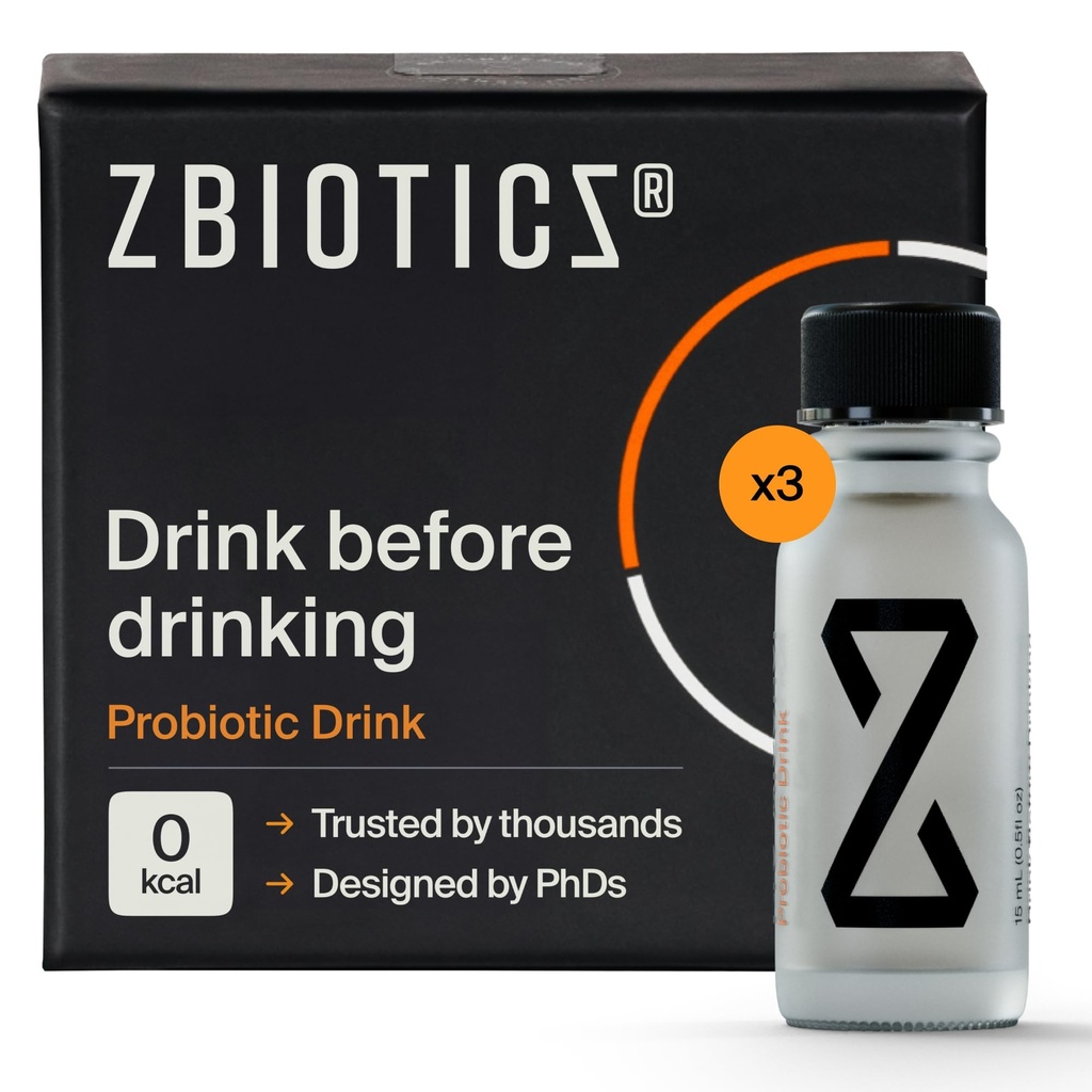 ZBiotics — Feel Better After Drinking, Wake Up Refreshed, Science-Backed, Patented Probiotic for Easier Mornings, Travel-Friendly, 3-Pack of 0.47 Fl Oz Bottles