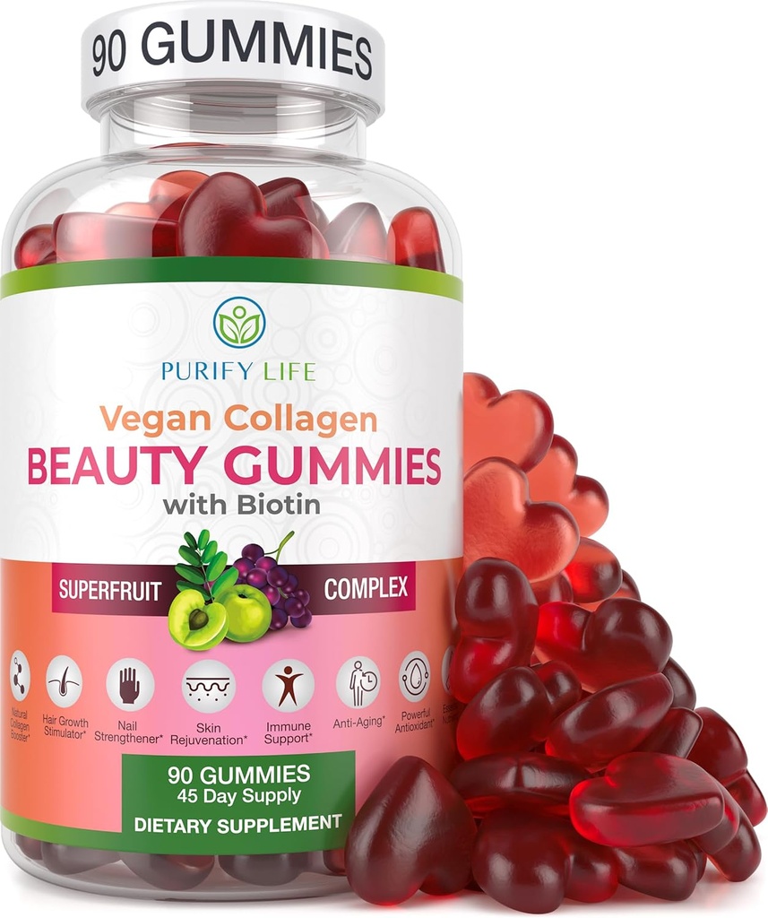 Purify Life Vegan Collagen Gummies with Biotin & Saw Palmetto Extract Bundle, Vitamins for Hair Skin and Nails Health, Hormonal Balance in Men and Women, Gluten-Free & Vegan, Reemplace Capsules, Pills