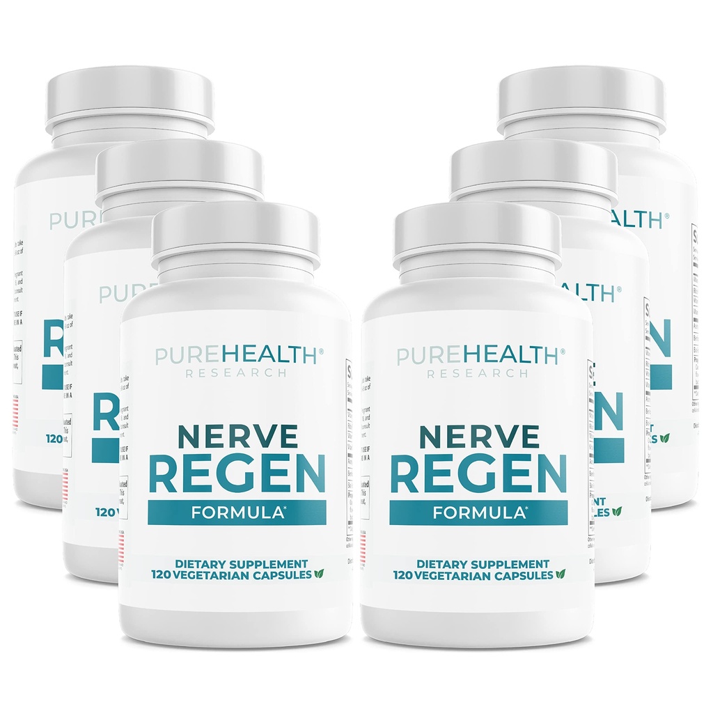PUREHEALTH RESEARCH Nerve Regen Formula - Nerve Support Supplement for Feet & Hands - with Alpha Lipoic Acid ALA, Benfotiamine, Acetyl L-Carnitine, Vitamin B2, B6, B12, D3 & More - 6 Bottles
