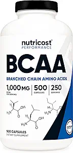 Nutricost BCAA Capsules 2:1 500mg, 500 Caps (3 Botellas)