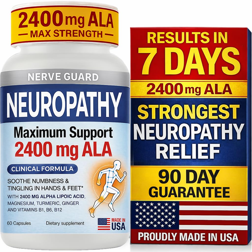 Neuropathy Supplement with 2400 mg Alpha Lipoic Acid – Advanced Support for Feet Hands Toes – 2400mg ALA, Vitamins B12 B6 & B1, Magnesium, Turmeric – 60 Capsules