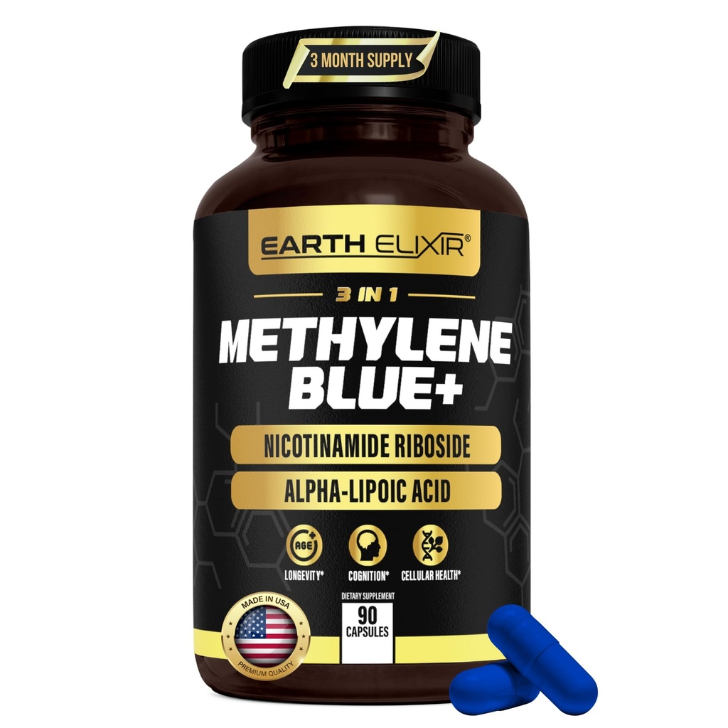 3-in-1 Methylene Blue Capsules – Methylene Blue Pharmaceutical Grade w/Alpha Lipoic Acid (ALA) & NAD Supplement for Energy, Cognitive & Cellular Support – 3 Month Supply & 3rd Party Tested