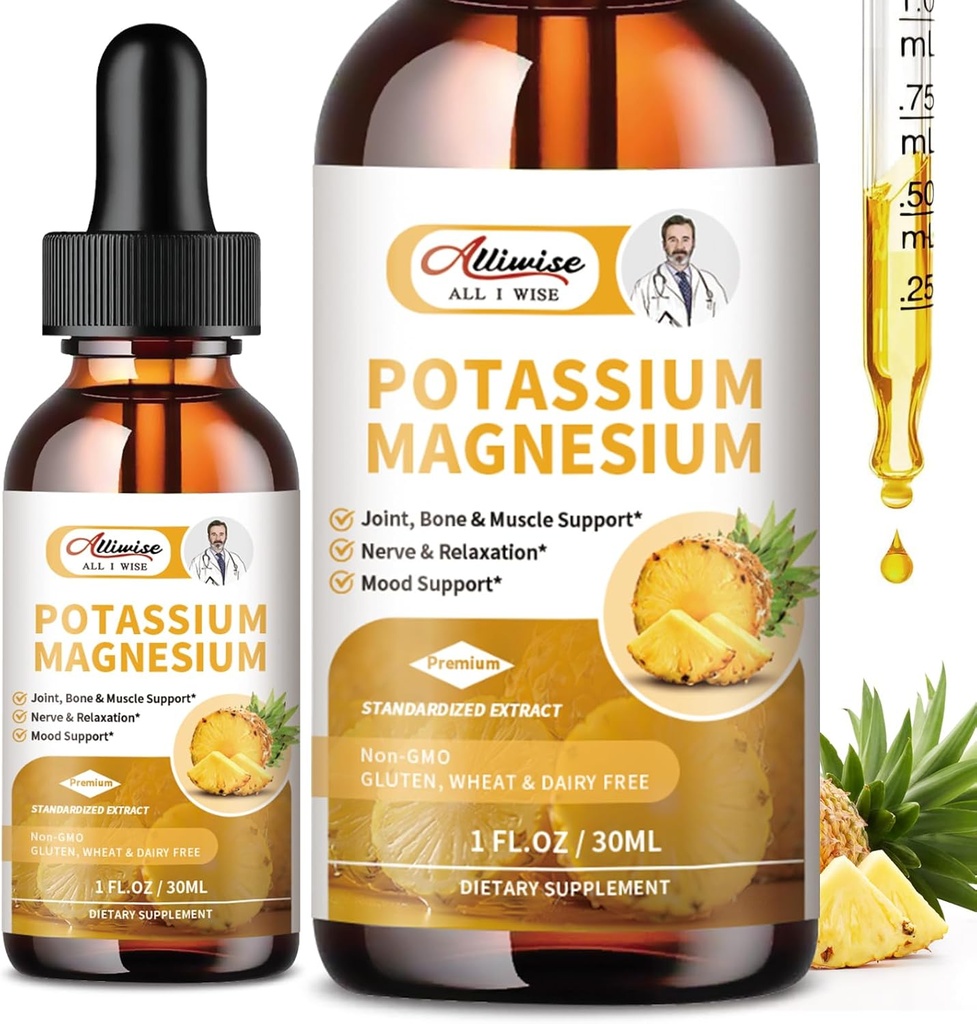 2 Pack Potasio Magnesio Suplemento Líquido - Alta Absorción Calma Magnesio Complejo 500mg &amp; Potasio 99mg Plus Calcio, Vitamina D3, Zinc for Leg Cramps & Bone & Energy & Immune Support - 2 Fl oz