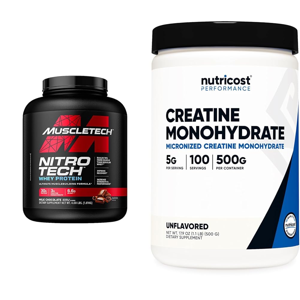 Muscletech Whey Protein Powder (4 Pound) and Nutricost Creatine Monohydrate Micronized Powder 500G Bundle