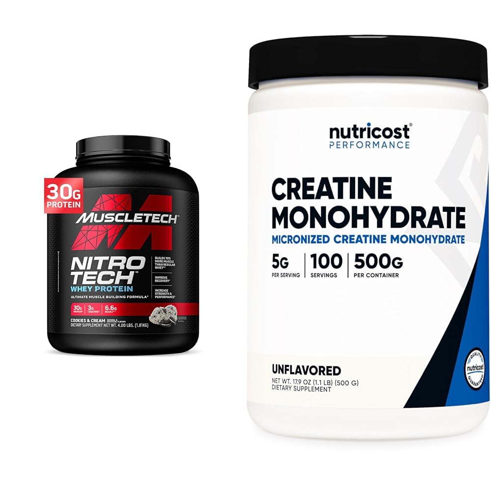 Muscletech Whey Protein Powder 4 Pound & Nutricost Creatine Monohydrate Micronized Powder 500G Bundle